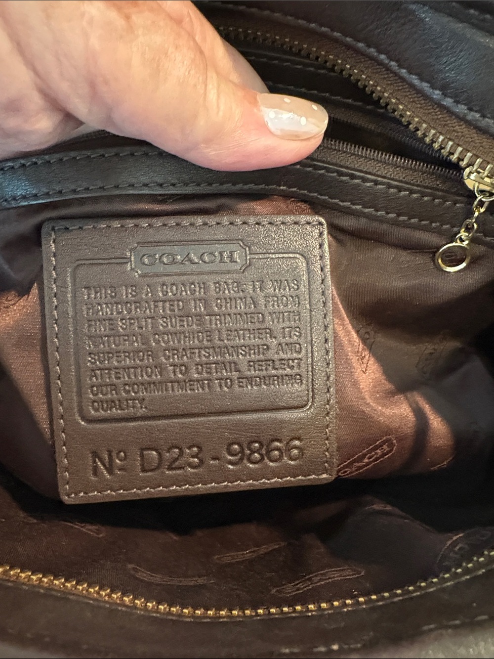 Coach Brown Suede Satchel with Gold Chain and Polka Dot Scarf - Picture 9 of 9
